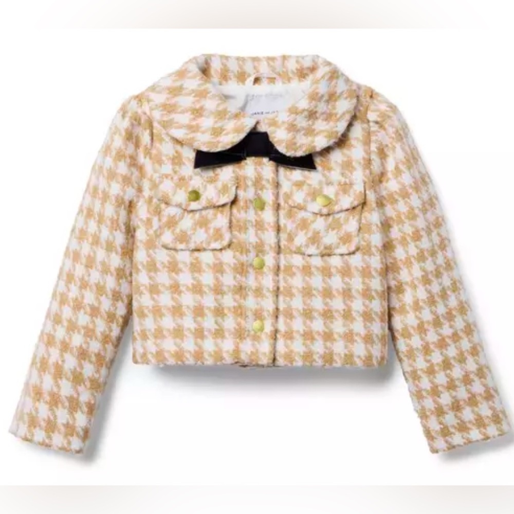 Janie and Jack - The Houndstooth Bow Jacket - Butterscotch Houndstooth